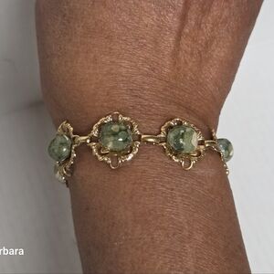 Vintage 60s Gold-tone Filigree & Green Jasper Link Bracelet